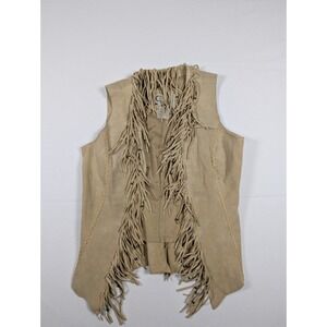 Cripple Creek Womens Tan Suede Leather Fringe Beaded Western Vest Small LL20801